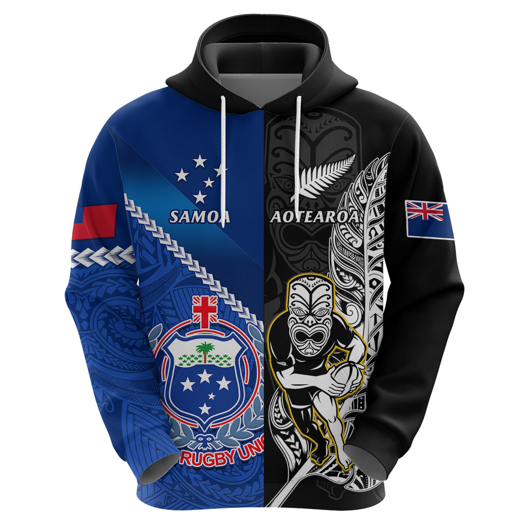 New Zealand And Samoa Rugby Hoodie All Black Tiki Fern Mix Manu Samoa 2023 World Cup LT14 - Polynesian Pride