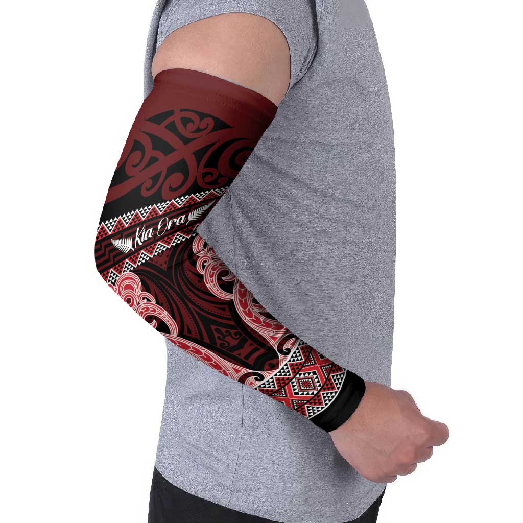 Kia Ora New Zealand Arm Sleeves Maori Language Week Whero Taniko Motif - Polynesian Pride