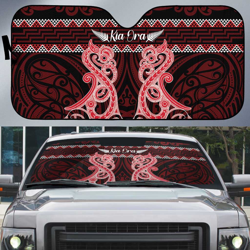 Kia Ora New Zealand Auto Sun Shade Maori Language Week Whero Taniko Motif - Polynesian Pride