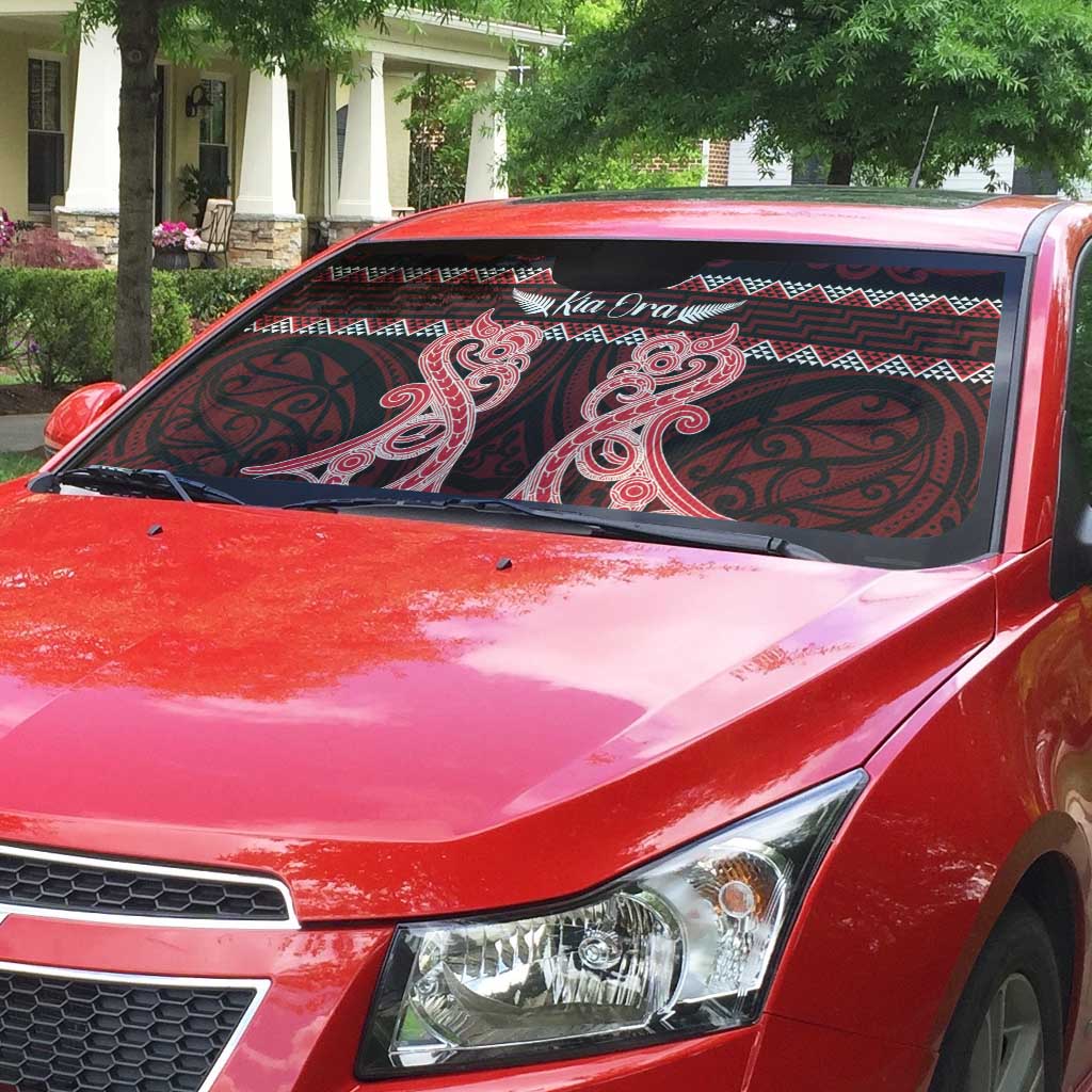 Kia Ora New Zealand Auto Sun Shade Maori Language Week Whero Taniko Motif - Polynesian Pride