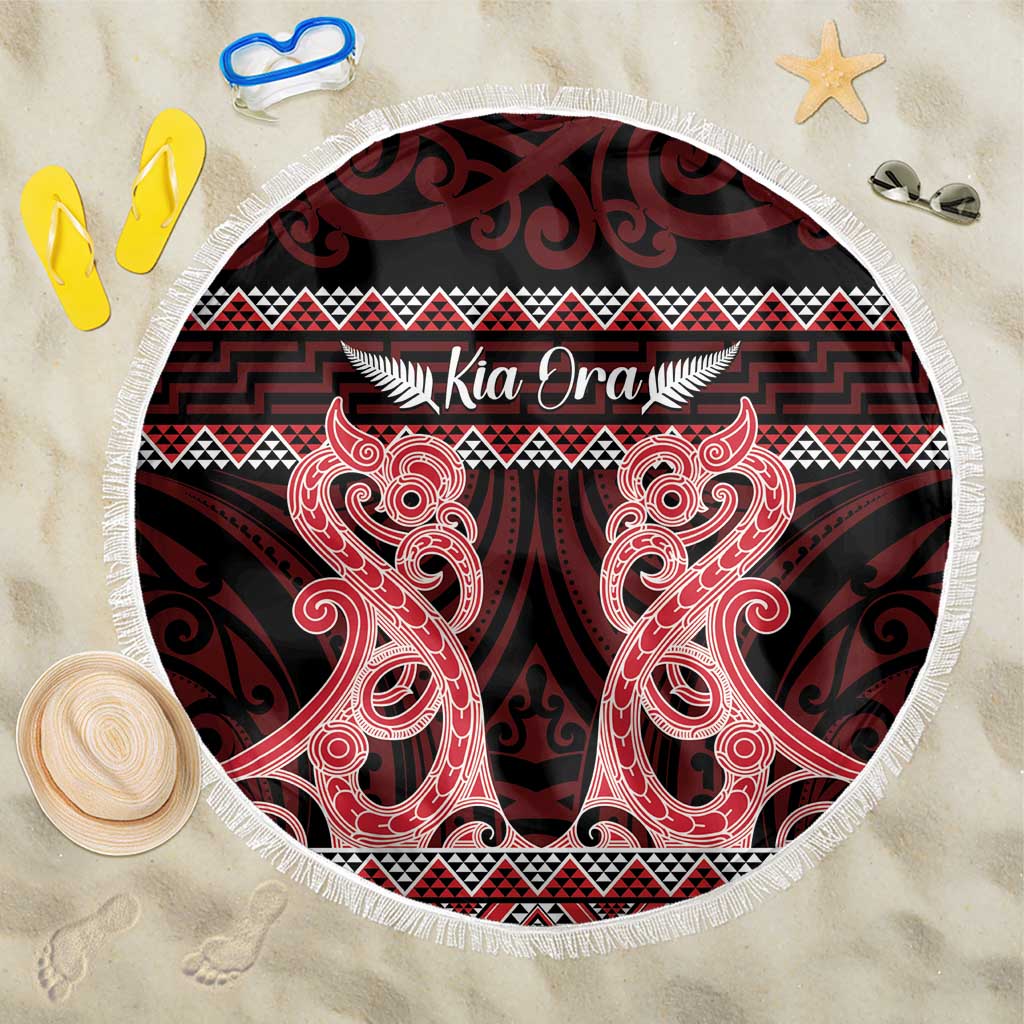 Kia Ora New Zealand Beach Blanket Maori Language Week Whero Taniko Motif - Polynesian Pride