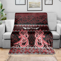 Kia Ora New Zealand Blanket Maori Language Week Whero Taniko Motif - Polynesian Pride