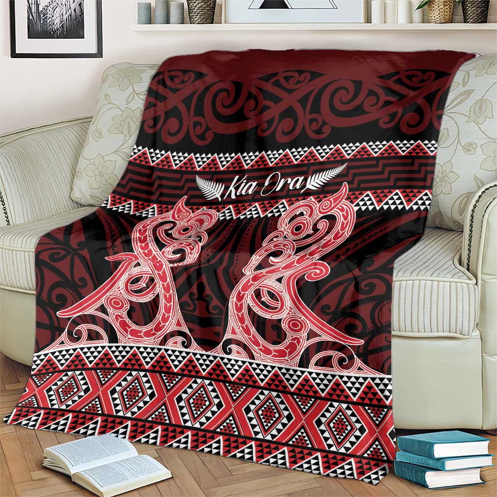 Kia Ora New Zealand Blanket Maori Language Week Whero Taniko Motif - Polynesian Pride