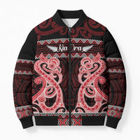 Kia Ora New Zealand Bomber Puffer Jacket Maori Language Week Whero Taniko Motif - Polynesian Pride