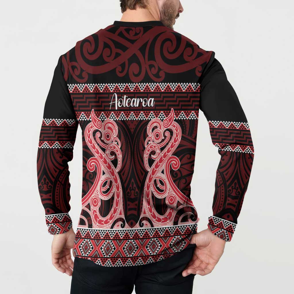 Kia Ora New Zealand Button Sweatshirt Maori Language Week Whero Taniko Motif - Polynesian Pride