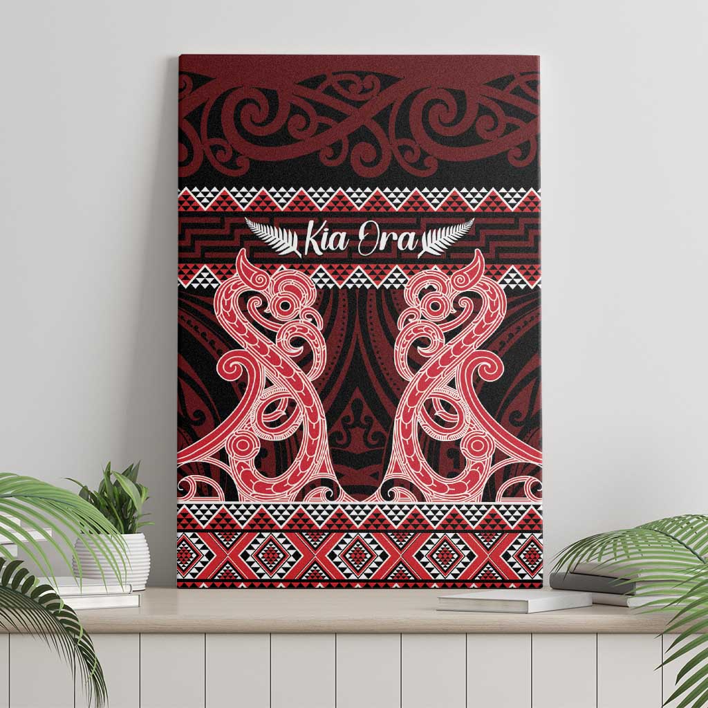 Kia Ora New Zealand Canvas Wall Art Maori Language Week Whero Taniko Motif - Polynesian Pride