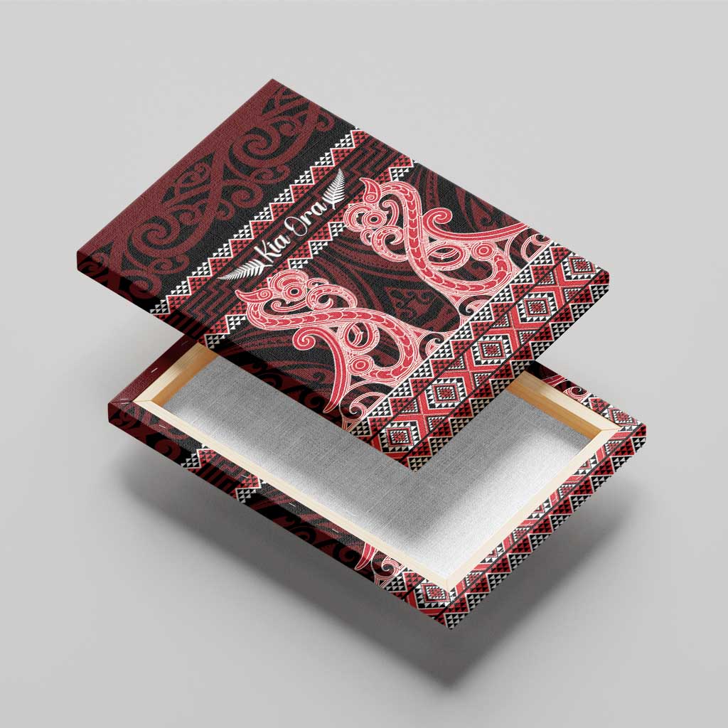 Kia Ora New Zealand Canvas Wall Art Maori Language Week Whero Taniko Motif - Polynesian Pride