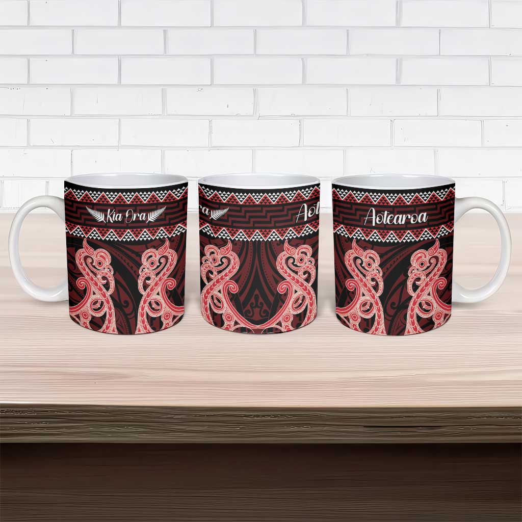 Kia Ora New Zealand Ceramic Mug Maori Language Week Whero Taniko Motif - Polynesian Pride