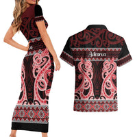 Kia Ora New Zealand Couples Matching Short Sleeve Bodycon Dress and Hawaiian Shirt Maori Language Week Whero Taniko Motif - Polynesian Pride