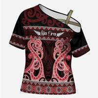 Kia Ora New Zealand Cross Shoulder Shirt Maori Language Week Whero Taniko Motif - Polynesian Pride