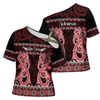 Kia Ora New Zealand Cross Shoulder Shirt Maori Language Week Whero Taniko Motif - Polynesian Pride