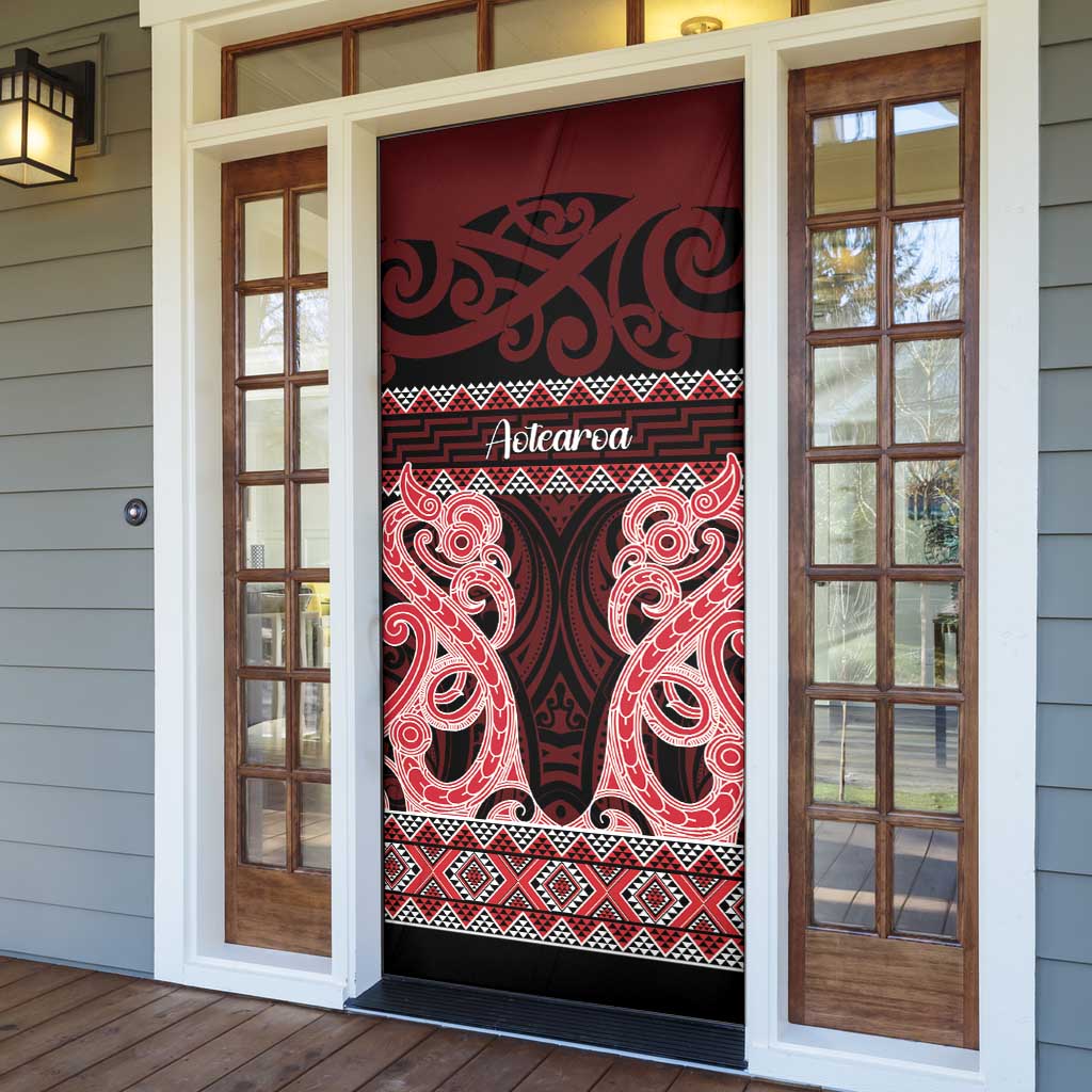 Kia Ora New Zealand Door Cover Maori Language Week Whero Taniko Motif - Polynesian Pride