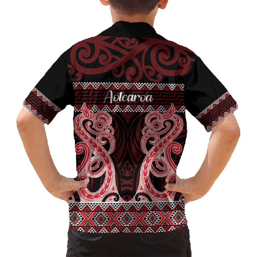 Kia Ora New Zealand Family Matching Off Shoulder Short Dress and Hawaiian Shirt Maori Language Week Whero Taniko Motif - Polynesian Pride