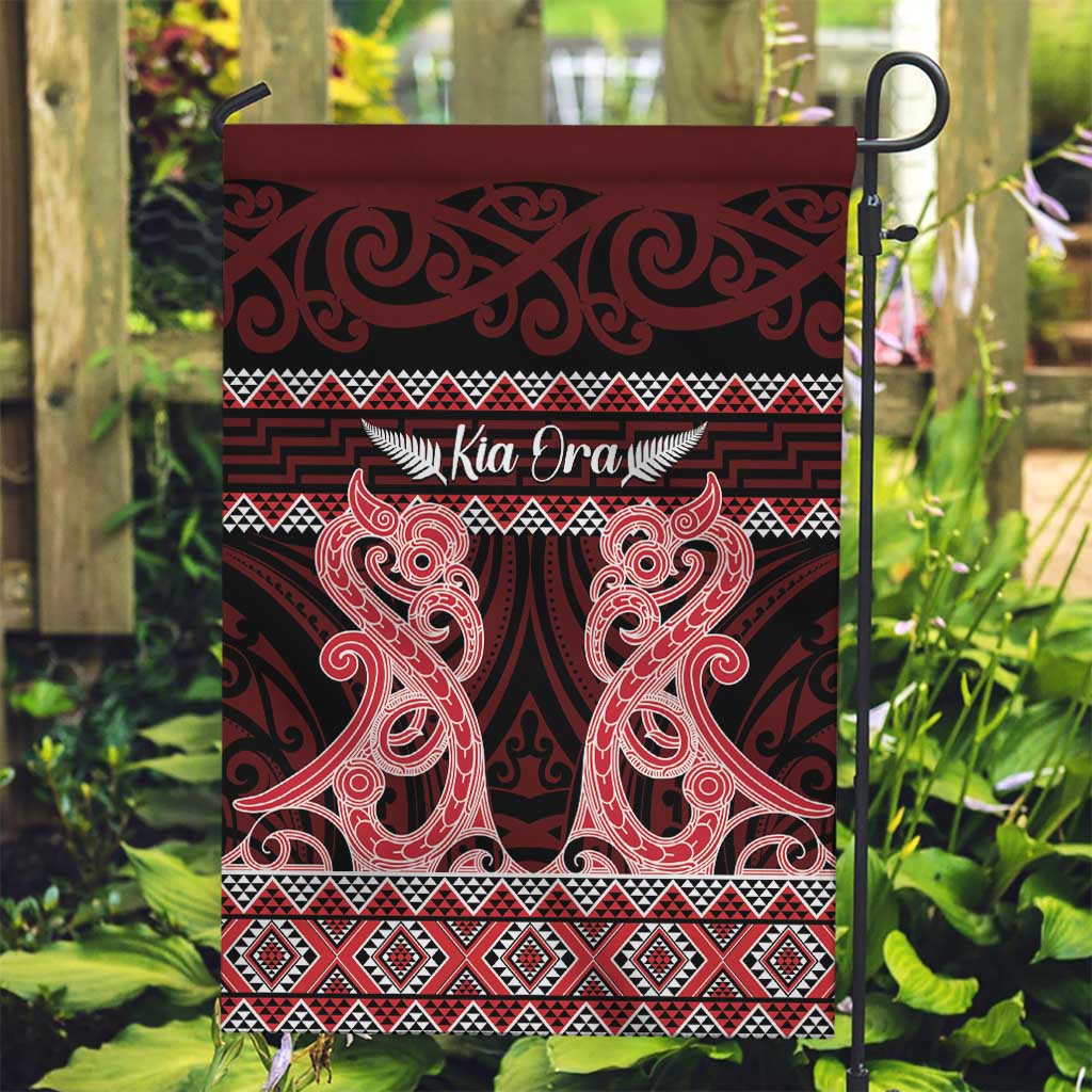 Kia Ora New Zealand Garden Flag Maori Language Week Whero Taniko Motif - Polynesian Pride