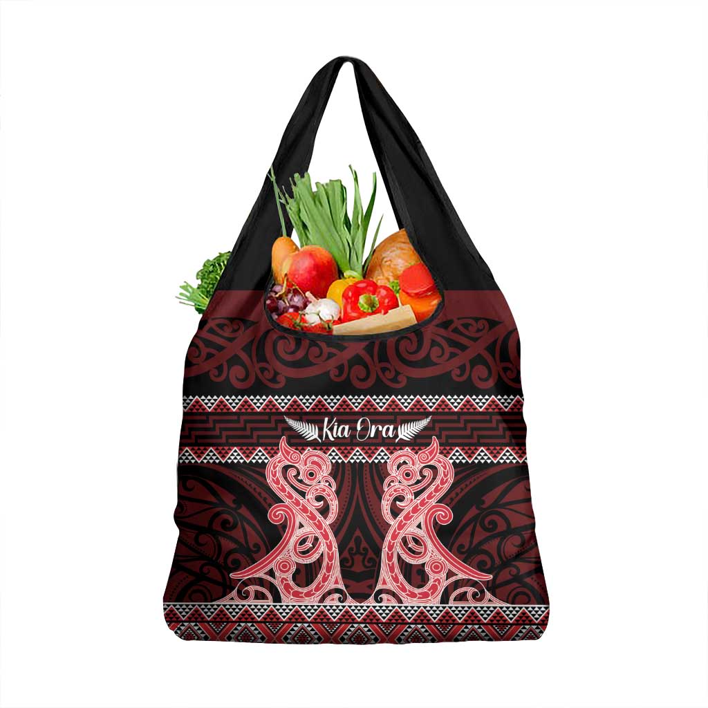 Kia Ora New Zealand Grocery Bag Maori Language Week Whero Taniko Motif - Polynesian Pride
