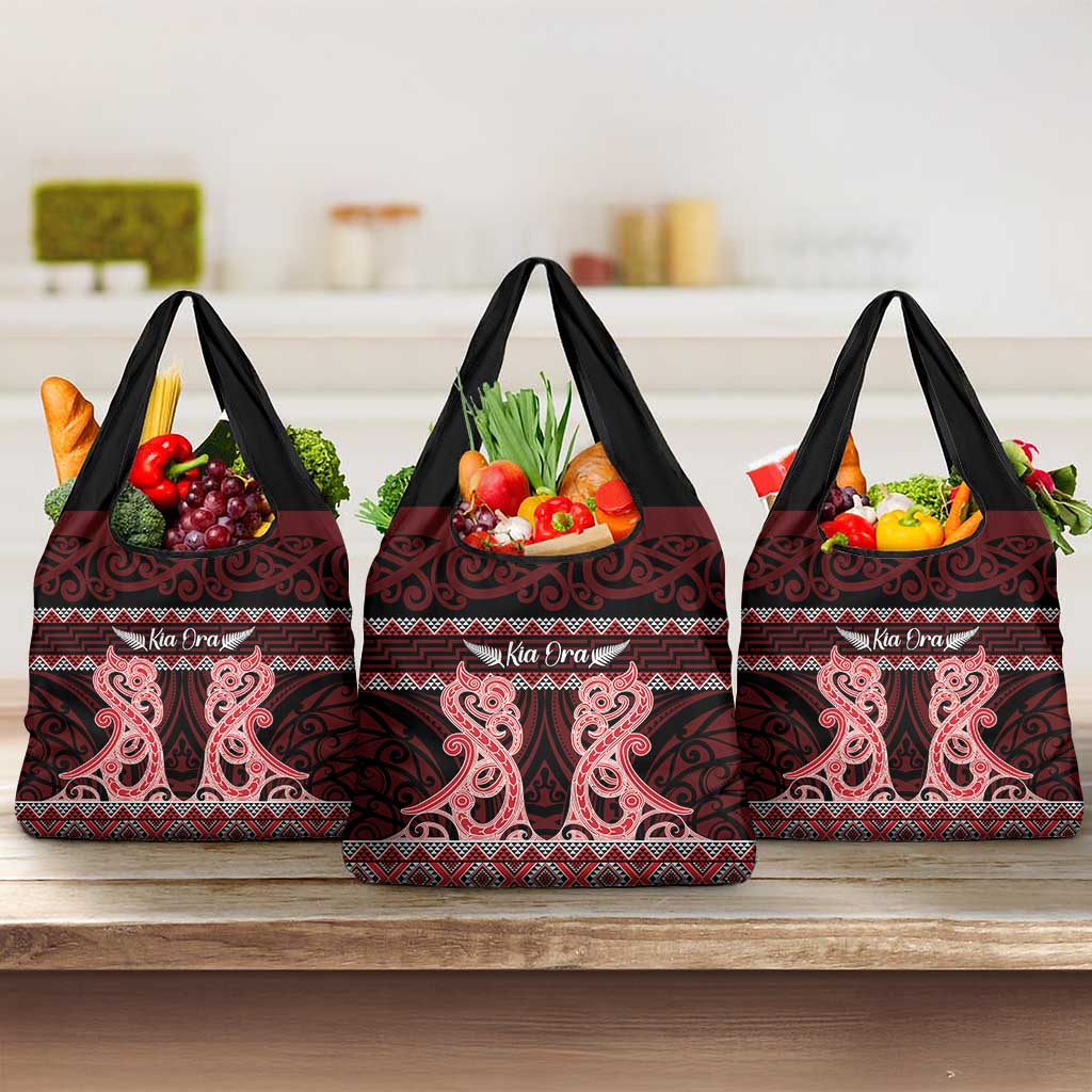Kia Ora New Zealand Grocery Bag Maori Language Week Whero Taniko Motif - Polynesian Pride