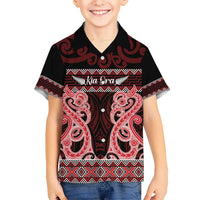 Kia Ora New Zealand Kid Hawaiian Shirt Maori Language Week Whero Taniko Motif - Polynesian Pride