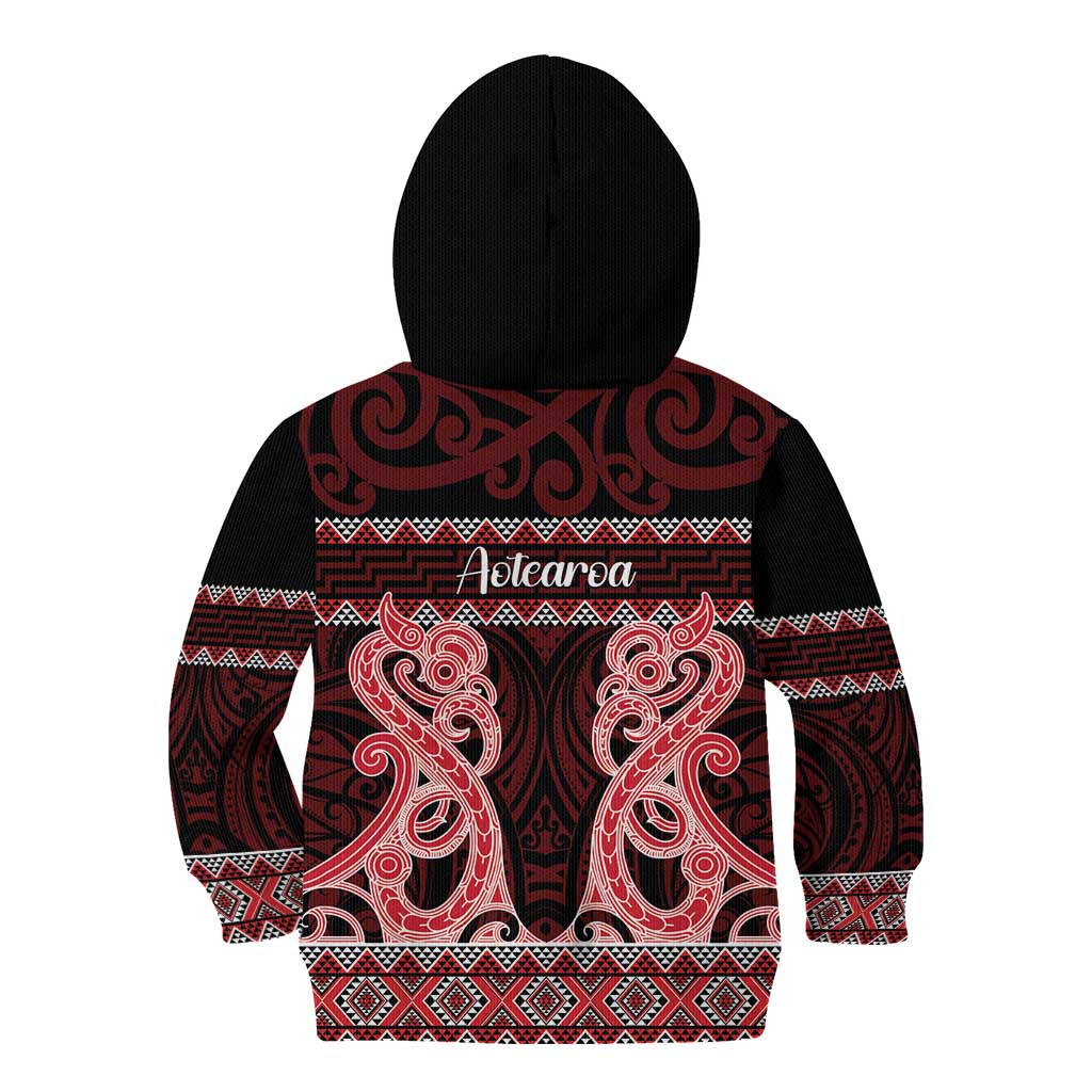 Kia Ora New Zealand Kid Hoodie Maori Language Week Whero Taniko Motif - Polynesian Pride