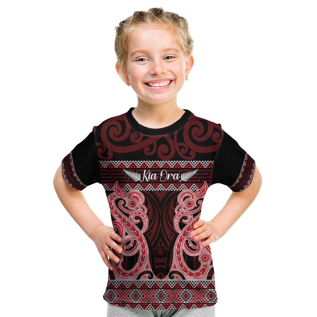 Kia Ora New Zealand Kid T Shirt Maori Language Week Whero Taniko Motif - Polynesian Pride