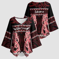 Kia Ora New Zealand Kimono Sleeve Blouse Maori Language Week Whero Taniko Motif - Polynesian Pride