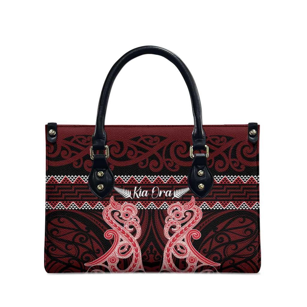 Kia Ora New Zealand Leather Bag Maori Language Week Whero Taniko Motif - Polynesian Pride
