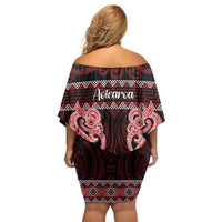 Kia Ora New Zealand Off Shoulder Short Dress Maori Language Week Whero Taniko Motif - Polynesian Pride