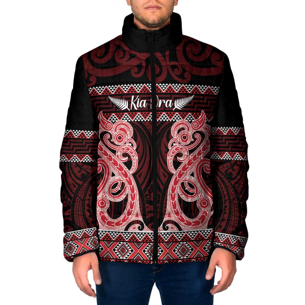Kia Ora New Zealand Padded Jacket Maori Language Week Whero Taniko Motif - Polynesian Pride