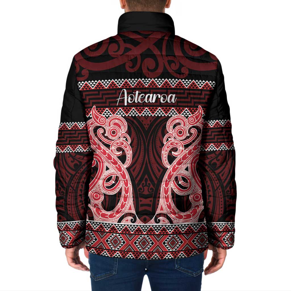 Kia Ora New Zealand Padded Jacket Maori Language Week Whero Taniko Motif - Polynesian Pride