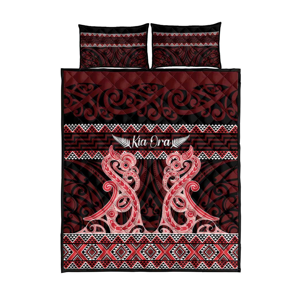 Kia Ora New Zealand Quilt Bed Set Maori Language Week Whero Taniko Motif - Polynesian Pride