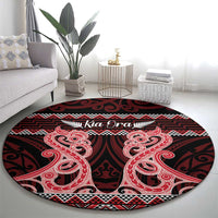 Kia Ora New Zealand Round Carpet Maori Language Week Whero Taniko Motif - Polynesian Pride