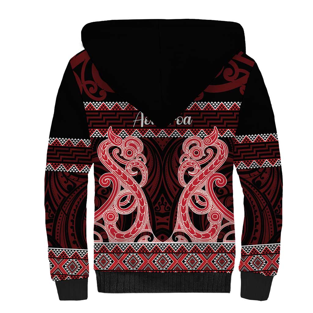 Kia Ora New Zealand Sherpa Hoodie Maori Language Week Whero Taniko Motif - Polynesian Pride
