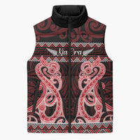 Kia Ora New Zealand Sleeveless Puffer Jacket Maori Language Week Whero Taniko Motif - Polynesian Pride