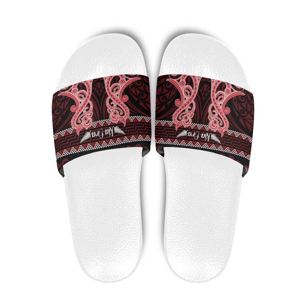 Kia Ora New Zealand Slide Sandals Maori Language Week Whero Taniko Motif - Polynesian Pride