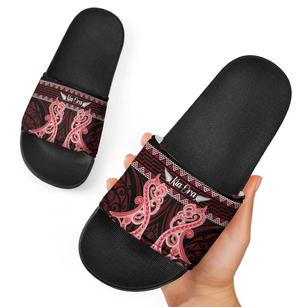 Kia Ora New Zealand Slide Sandals Maori Language Week Whero Taniko Motif - Polynesian Pride