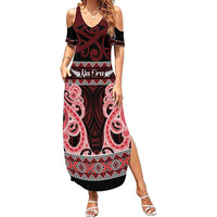 Kia Ora New Zealand Summer Maxi Dress Maori Language Week Whero Taniko Motif - Polynesian Pride