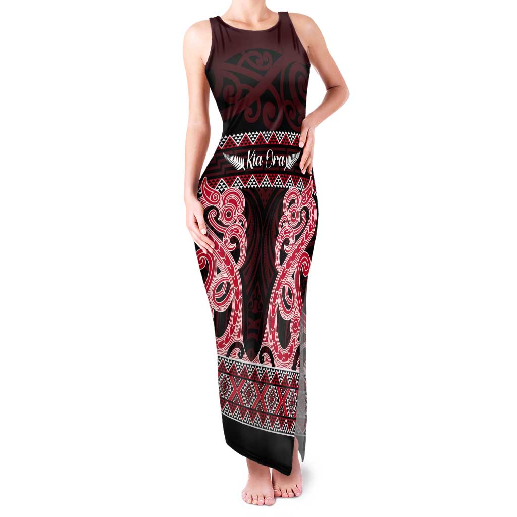 Kia Ora New Zealand Tank Maxi Dress Maori Language Week Whero Taniko Motif - Polynesian Pride