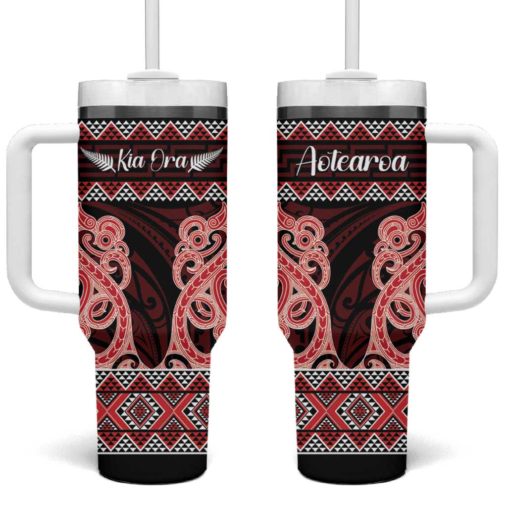 Kia Ora New Zealand Tumbler With Handle Maori Language Week Whero Taniko Motif - Polynesian Pride