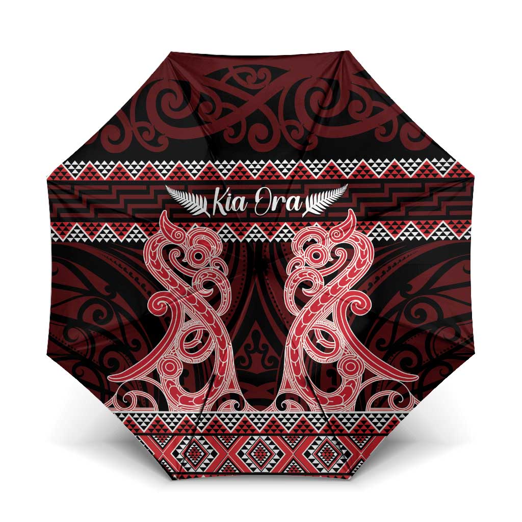 Kia Ora New Zealand Umbrella Maori Language Week Whero Taniko Motif - Polynesian Pride