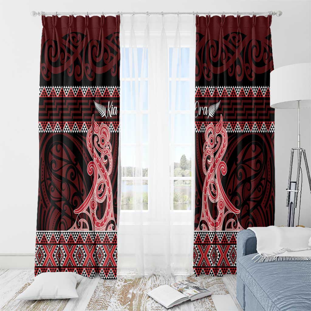 Kia Ora New Zealand Window Curtain Maori Language Week Whero Taniko Motif - Polynesian Pride