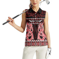 Kia Ora New Zealand Women Sleeveless Polo Shirt Maori Language Week Whero Taniko Motif - Polynesian Pride