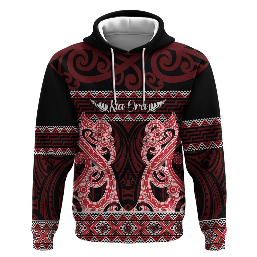Kia Ora New Zealand Zip Hoodie Maori Language Week Whero Taniko Motif - Polynesian Pride