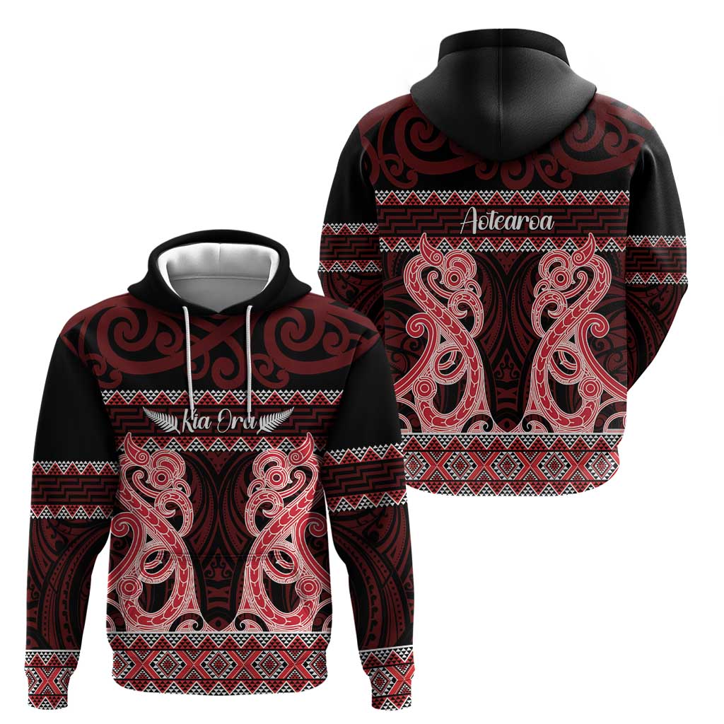 Kia Ora New Zealand Zip Hoodie Maori Language Week Whero Taniko Motif - Polynesian Pride