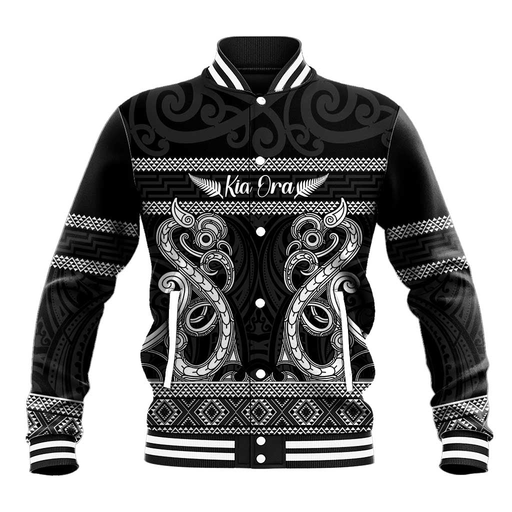 Kia Ora New Zealand Baseball Jacket Maori Language Week Pango Taniko Motif - Polynesian Pride