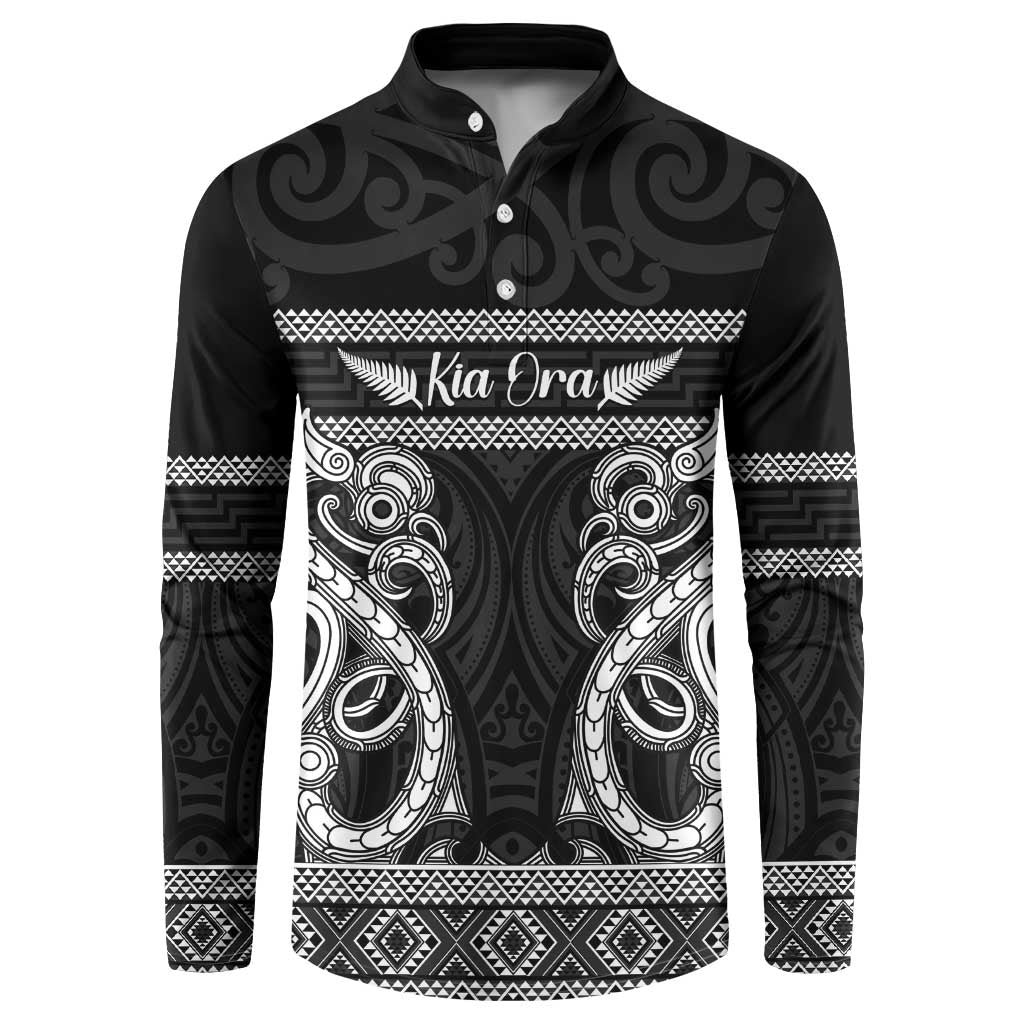 Kia Ora New Zealand Button Sweatshirt Maori Language Week Pango Taniko Motif - Polynesian Pride