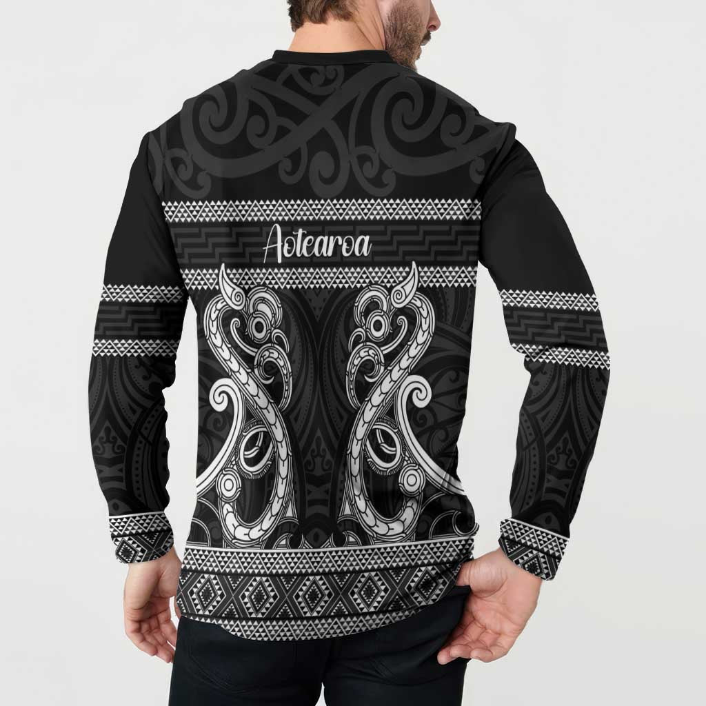 Kia Ora New Zealand Button Sweatshirt Maori Language Week Pango Taniko Motif - Polynesian Pride