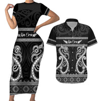 Kia Ora New Zealand Couples Matching Short Sleeve Bodycon Dress and Hawaiian Shirt Maori Language Week Pango Taniko Motif - Polynesian Pride
