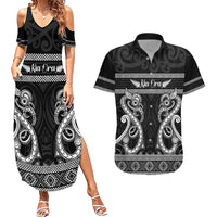 Kia Ora New Zealand Couples Matching Summer Maxi Dress and Hawaiian Shirt Maori Language Week Pango Taniko Motif - Polynesian Pride