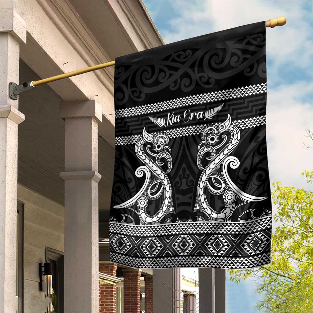 Kia Ora New Zealand Garden Flag Maori Language Week Pango Taniko Motif LT14 House Flag Black - Polynesian Pride
