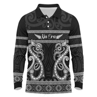 Kia Ora New Zealand Long Sleeve Polo Shirt Maori Language Week Pango Taniko Motif - Polynesian Pride