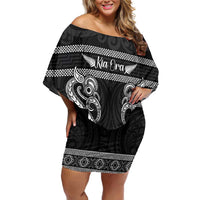 Kia Ora New Zealand Off Shoulder Short Dress Maori Language Week Pango Taniko Motif - Polynesian Pride